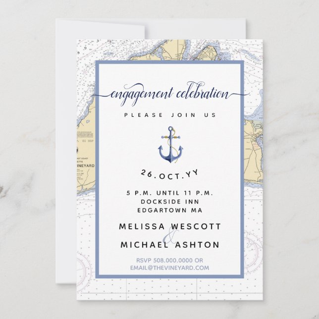 Nautical Engagement Party Martha's Vineyard Invitation (Front)