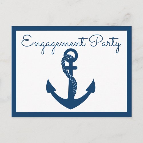 Nautical Engagement Party Navy Blue Anchor Wedding Invitation Postcard