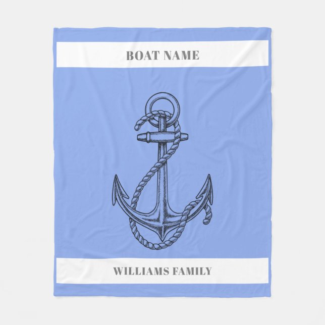 "Nautical Escape" Personalized Boat Name Anchor  Fleece Blanket (Front)
