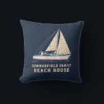 Nautical Family Beach House Custom Boating Outdoor Pillow<br><div class="desc">Nautical theme family boating design featuring a sailing boat, and modern typography that makes a perfect beach house or pretend cabin decor Check out the other matching items like tees for the rest of the family - mom, dad, brother, sister, and cousin. Boating accessories including doormats, drinkware, kitchen towels in...</div>