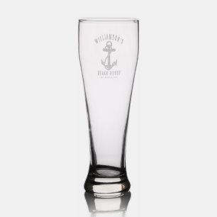Nautical Family Beach House Custom Coastal Pilsner Glass
