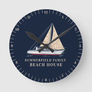 Nautical Family Beach House Decor Custom Round Clock