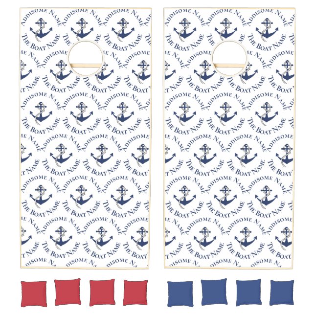 Nautical Family Boat Name Navy Anchor    Cornhole Set (Set)