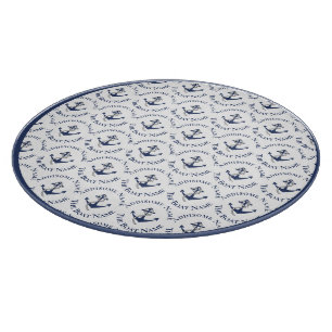 Nautical Family Boat Name Navy Anchor   Cutting Board