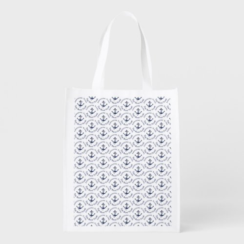 Nautical Family Boat Name Navy Anchor   Grocery Bag