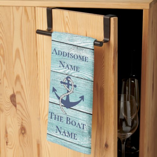 Nautical Family Boat Name Navy Anchor Kitchen Towel