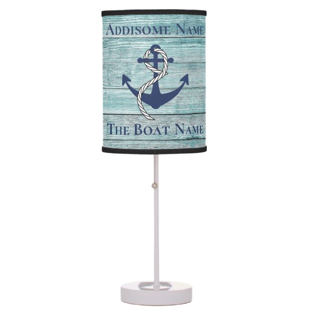 Nautical Family Boat Name Navy Anchor  Table Lamp (Front)