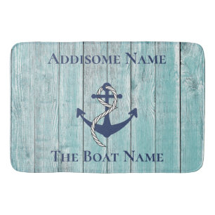 Nautical Family Boat Name Navy Anchor  Table Lamp Bath Mat