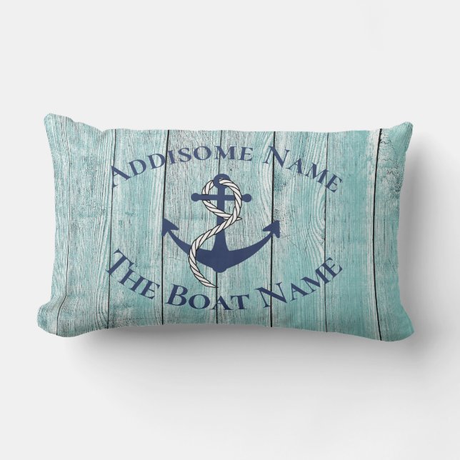 Nautical Family Boat Name Navy Anchor   Throw Pill Lumbar Pillow (Front)