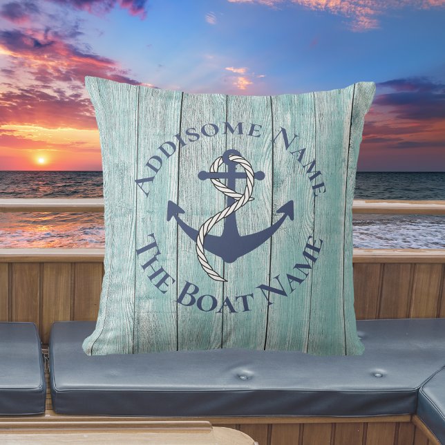 Nautical Family Boat Name Navy Anchor   Throw Pill Outdoor Pillow (Creator Uploaded)