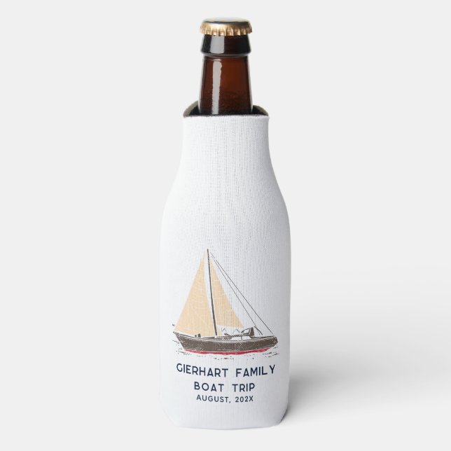 Nautical Family Boat Trip Beach Party Personalized Bottle Cooler (Bottle Front)