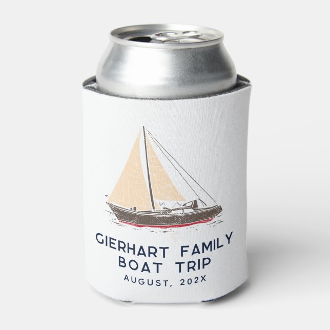 Nautical Family Boat Trip Sailing Personalized Can Cooler (Can Front)