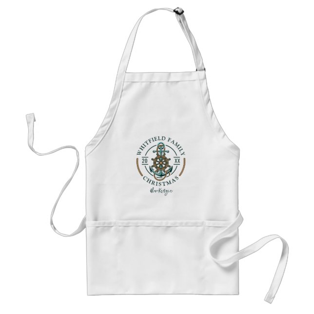 Nautical Family Christmas Reunion Personalized Adult Apron (Front)