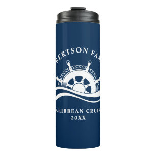 Nautical Family Cruise Ship Wheel Navy Blue Thermal Tumbler