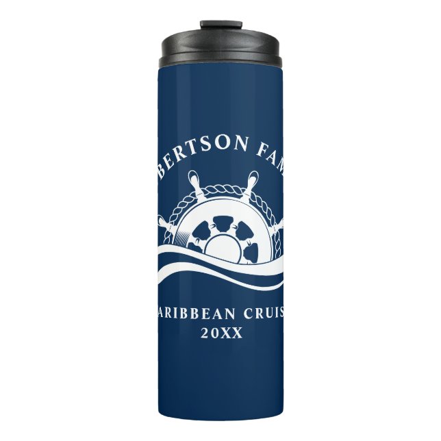 Nautical Family Cruise Ship Wheel Navy Blue Thermal Tumbler (Front)