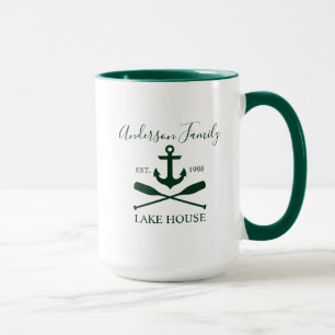 Nautical Family Lake House Anchor Oars Green Large Mug