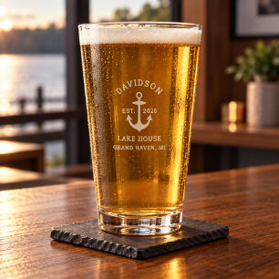 Nautical Family Lake House Custom Name Pint Glass