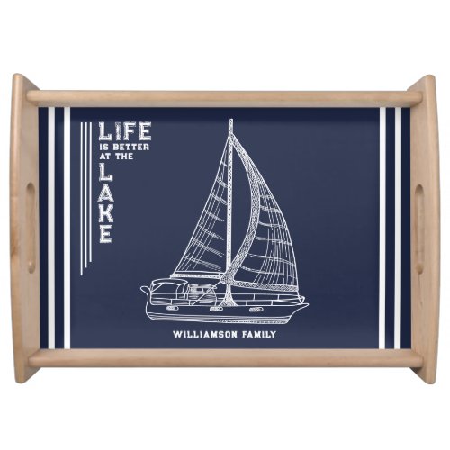 Nautical Family Lake House Kitchen Navy Blue Serving Tray