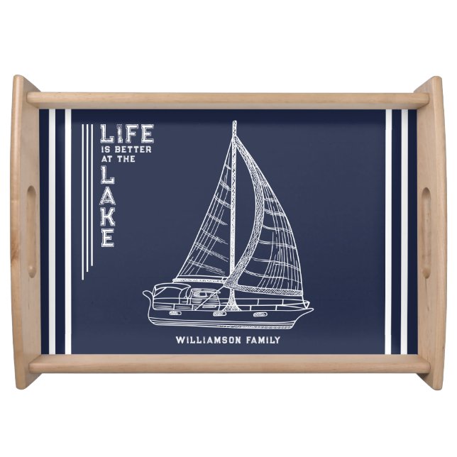 Nautical Family Lake House Kitchen Navy Blue Serving Tray (Front)