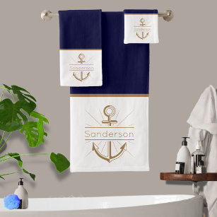 Bathroom Towels By Organic Saturation Navy Blue Love Anchor Nautical