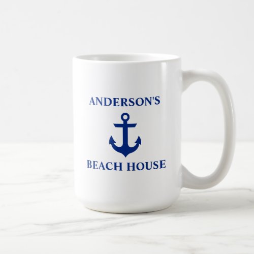 Nautical Family Name Beach House Anchor Large Coffee Mug