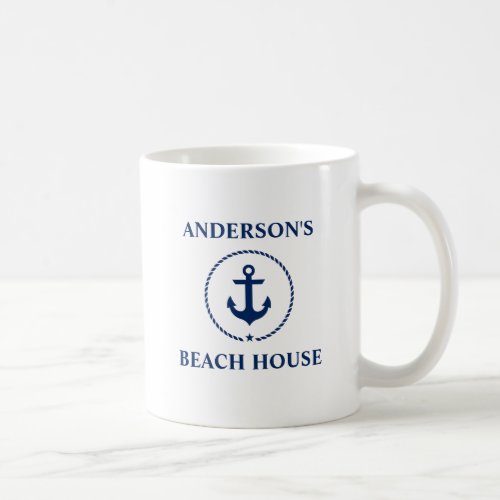 Nautical Family Name Beach House Blue Anchor Coffee Mug