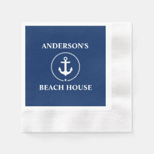 Nautical Family Name Beach House Navy Blue C Napkins