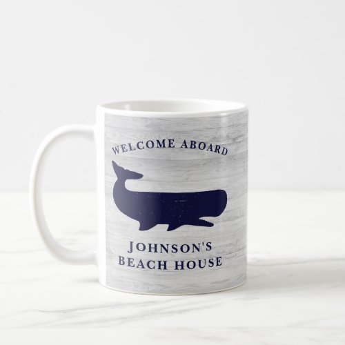 Nautical Family Name Beach House Whale Navy Blue  Coffee Mug
