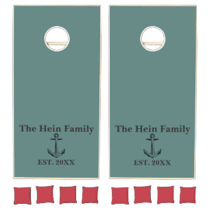 Nautical Family Name Blue Monogram Cornhole Set