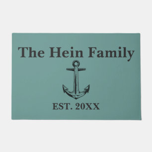 Nautical Family Name Blue Monogram  Doormat