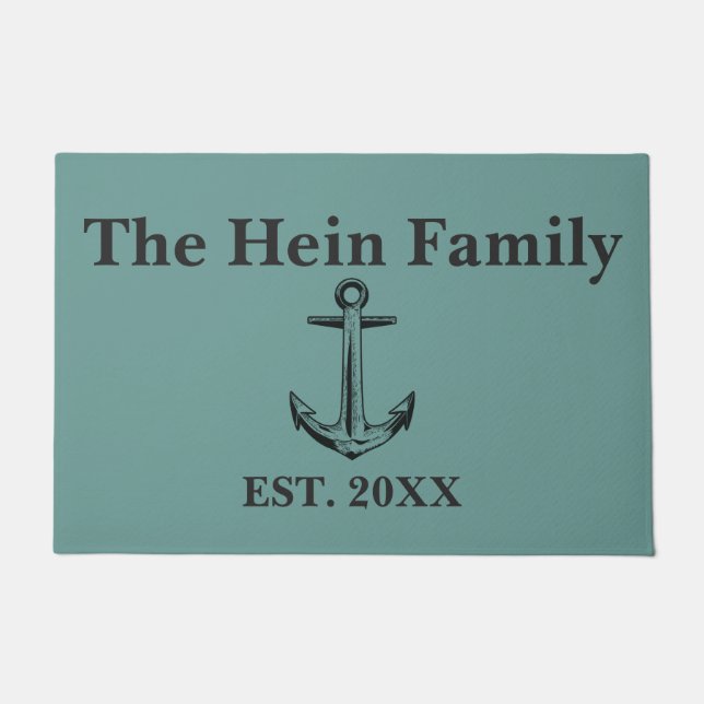 Nautical Family Name Blue Monogram  Doormat (Front)