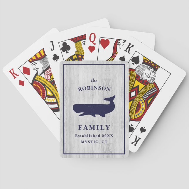 Nautical Family Name Monogram Beach House Rustic Poker Cards (Back)