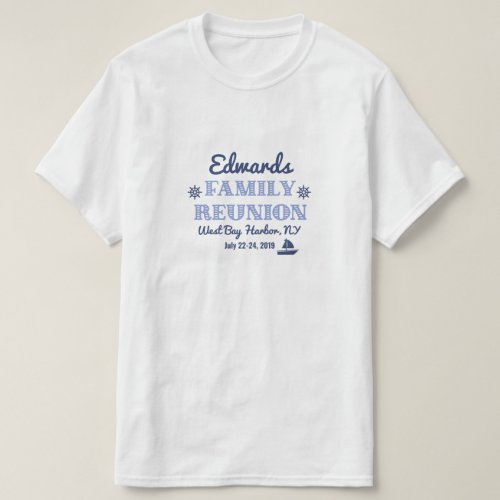 Nautical Family Reunion Design in Navy  Pale Blue T_Shirt