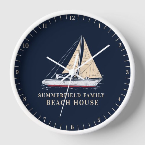Nautical Family Sailboat Beach House Decor Clock
