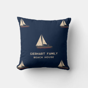 Nautical Family Sailing Boat Beach House Custom Throw Pillow