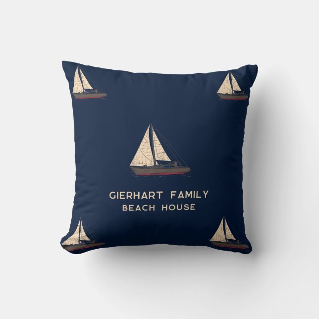 Nautical Family Sailing Boat Beach House Custom Throw Pillow (Front)