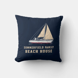 Nautical Family Vacation Beach House Custom Throw Pillow