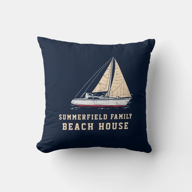 Nautical Family Vacation Beach House Custom Throw Pillow (Front)