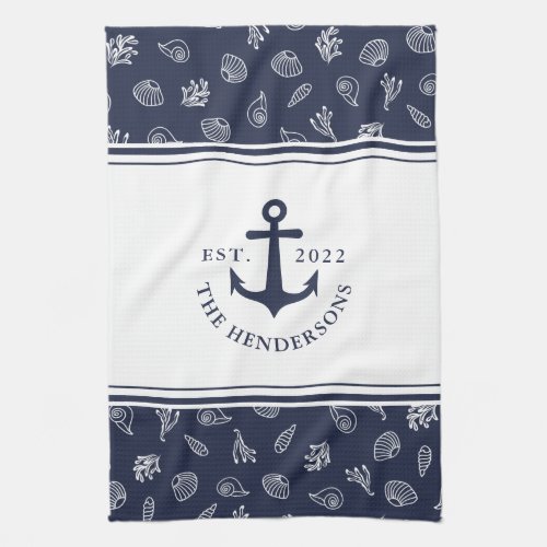 Nautical Family White Navy Blue Anchor Kitchen Towel