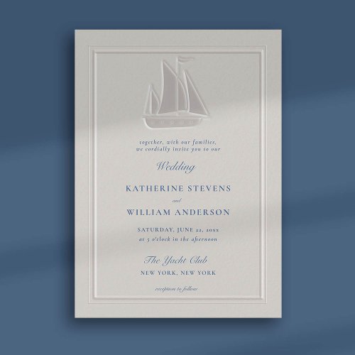 Nautical Faux Embossed Modern Classic Wedding Invitation