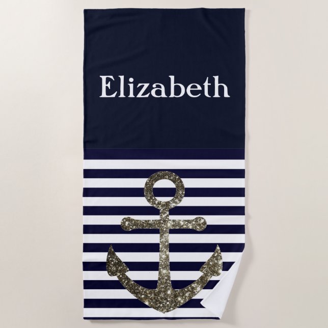 Nautical Faux Glitter Name Anchor Towel (Front)