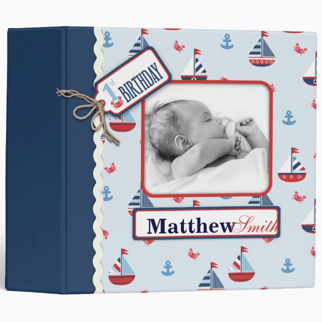 Nautical First Birthday Album Binder (Front/Spine)