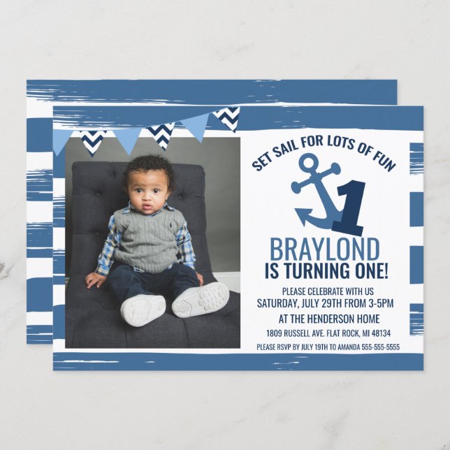 Nautical First Birthday Invitation (Front/Back)