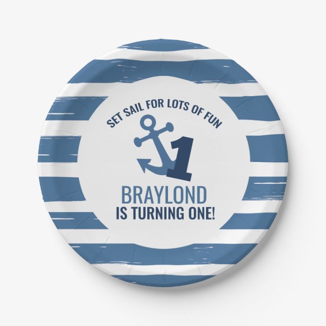 Nautical First Birthday Paper Plates (Front)