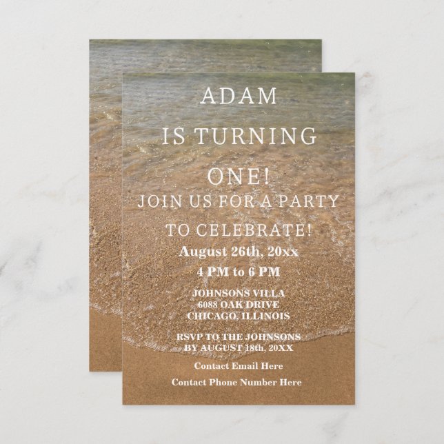 Nautical First Birthday Party Beach Custom 2023 Invitation (Front/Back)