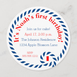 Nautical First Birthday Party Invitation