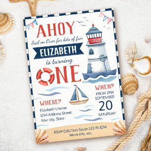 Nautical first birthday party invitation