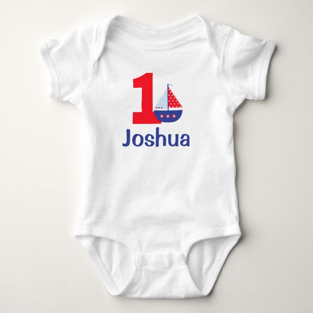 Nautical First Birthday Shirt, Birthday Body Suit Baby Bodysuit (Front)