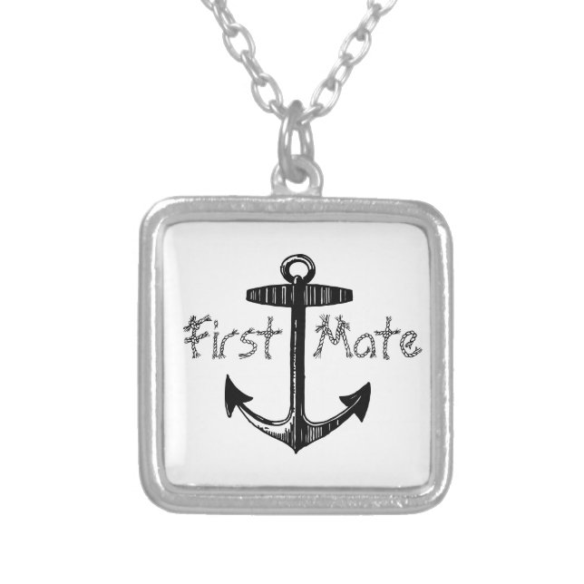 Nautical First Mate Anchor Silver Plated Necklace (Front)