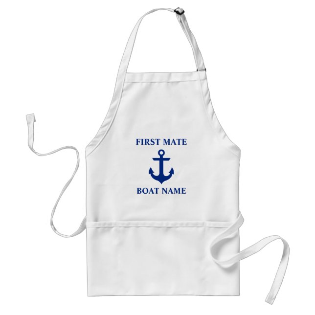 Nautical First Mate Boat Name Anchor Adult Apron (Front)